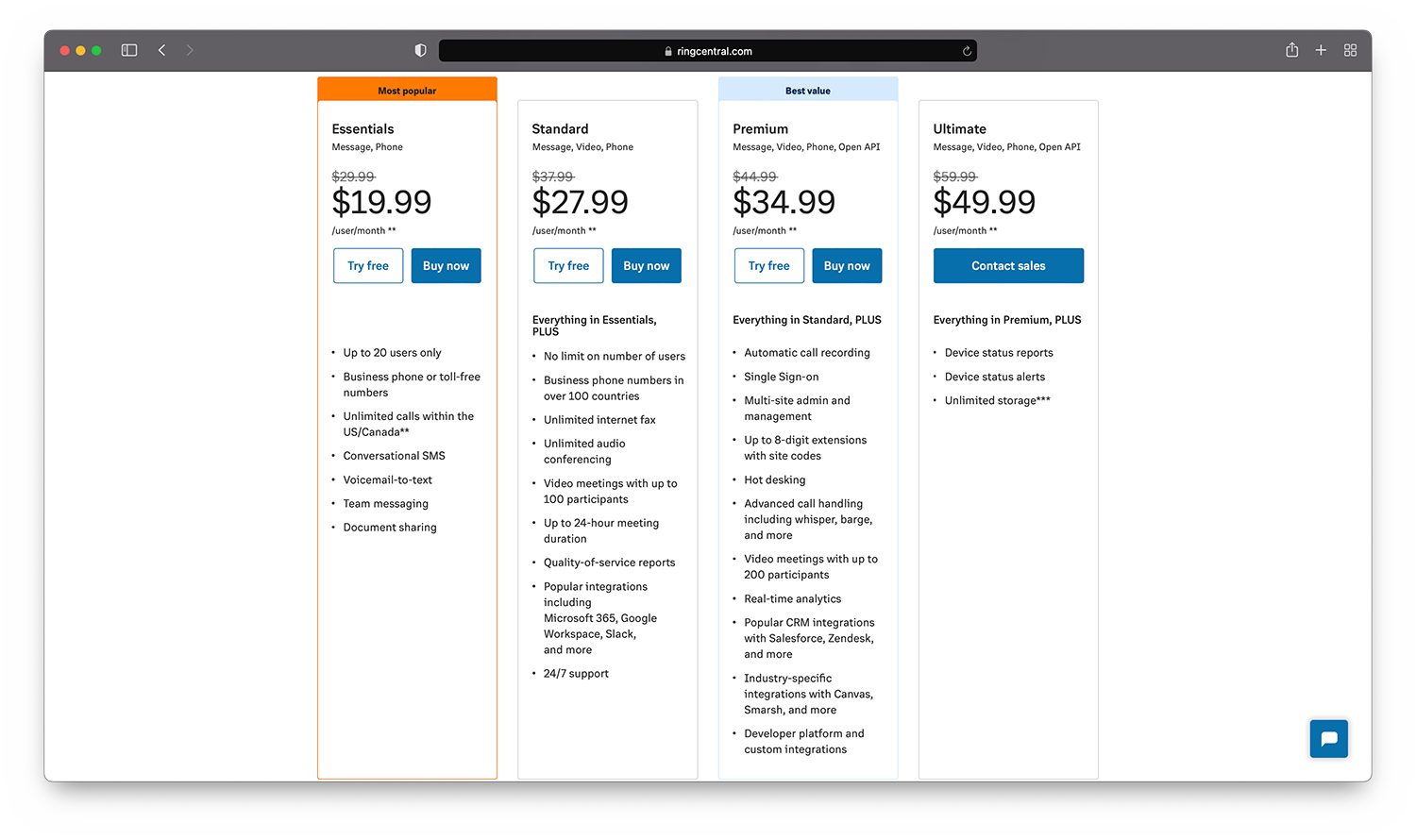 RingCentral 定价