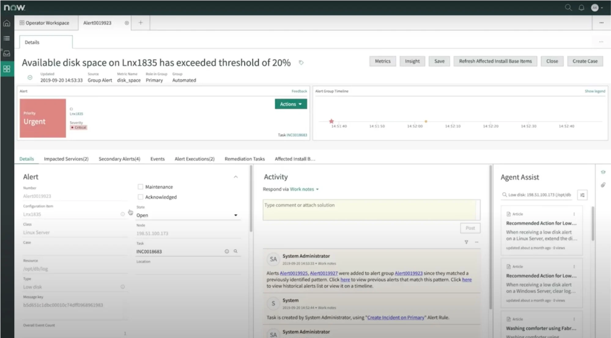 ServiceNow 可用磁盘空间