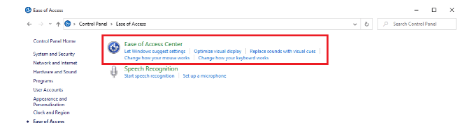 Click On Ease Of Access Center