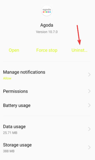 désinstaller l'application