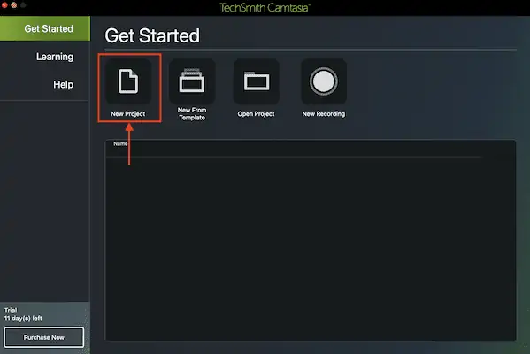 Nuevo Proyecto en Camtasia