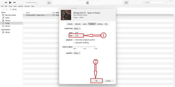 Acortar la duración de la canción en iTunes