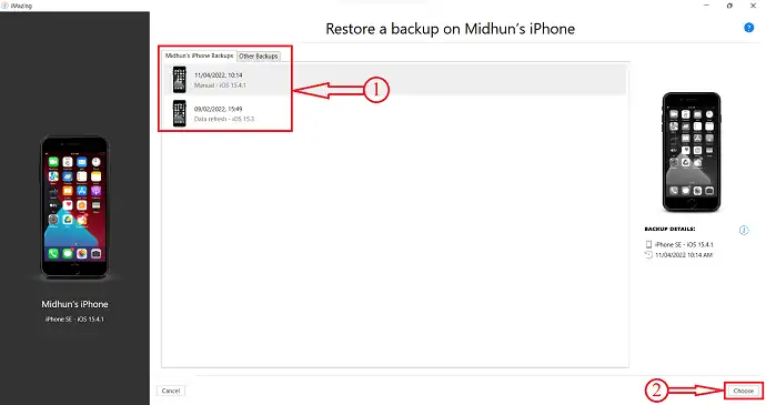 Выберите Резервное копирование в iMazing