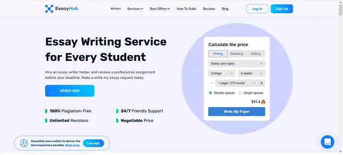 Página de inicio de EssayHub