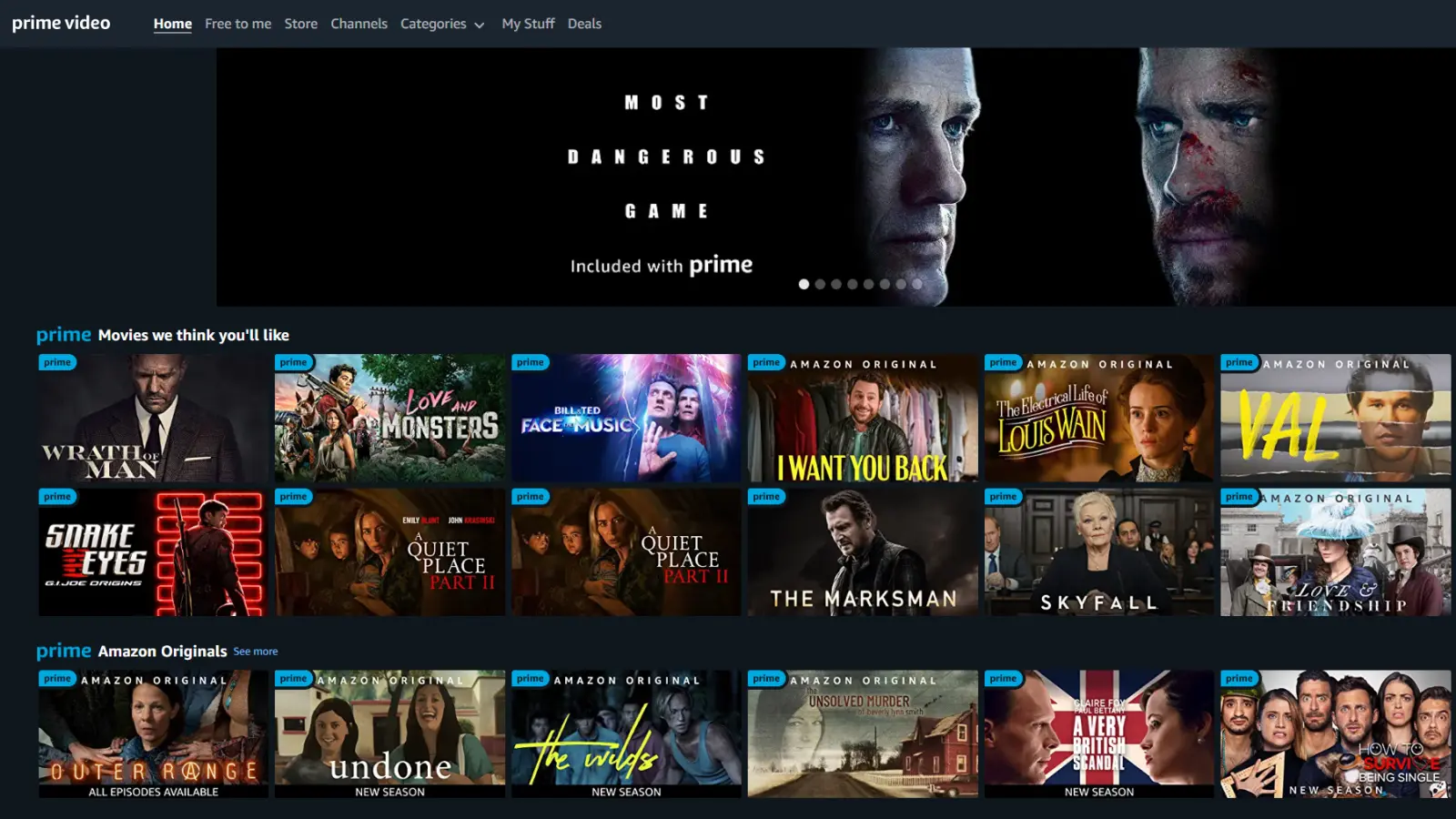 captura de tela da página principal do Amazon Prime Video