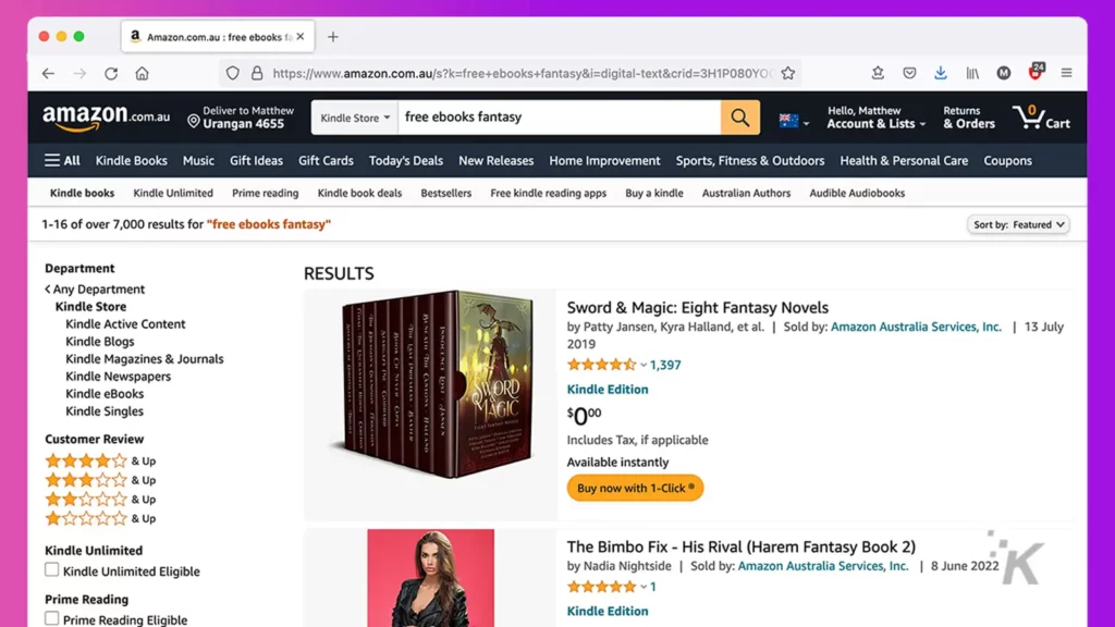 amazon ücretsiz e-kitap ekranı