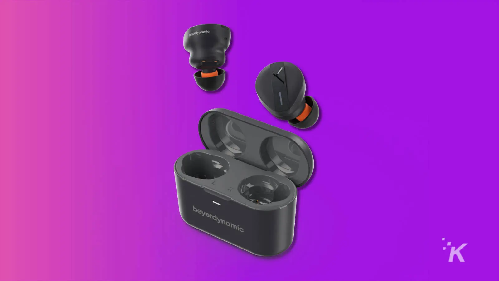 beyerdynamic kostenlose Byrd-Ohrhörer auf violettem Hintergrund