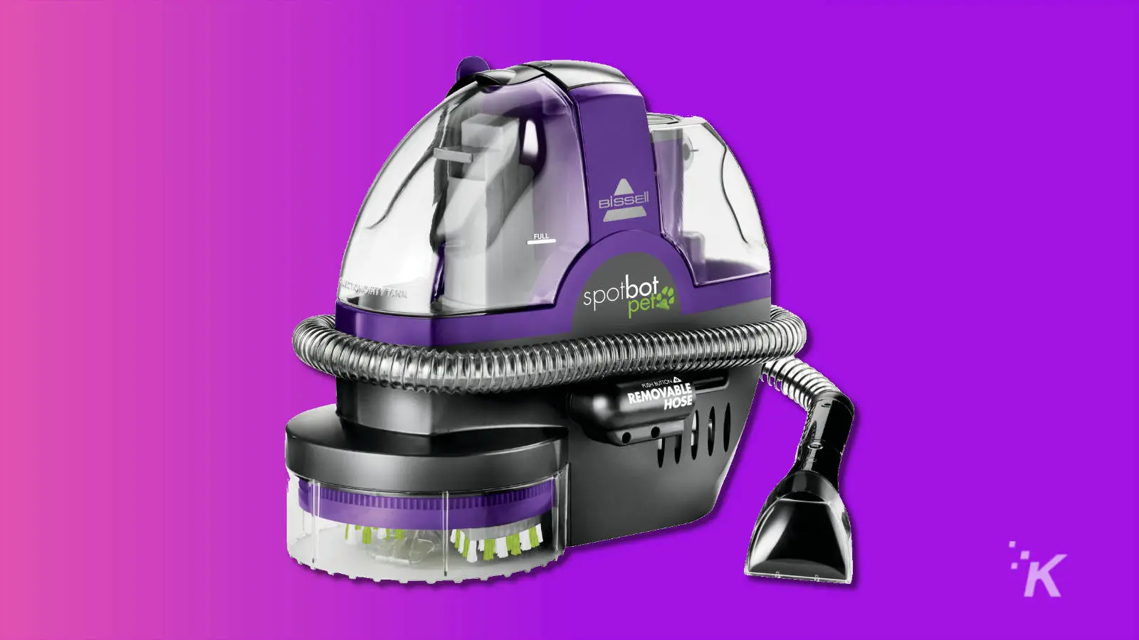 pet bissell spotbot dengan latar belakang ungu