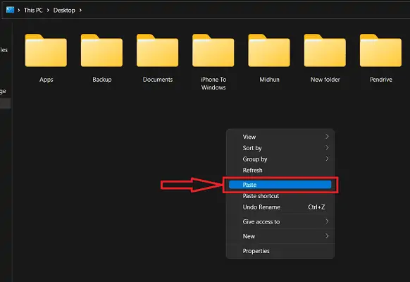 在 Windows 上粘贴文件