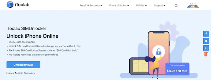 โฮมเพจ iToolab SIMUnlocker