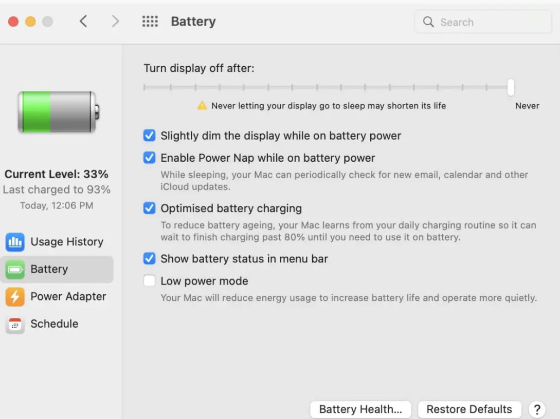 Batteria per macOS Ventura