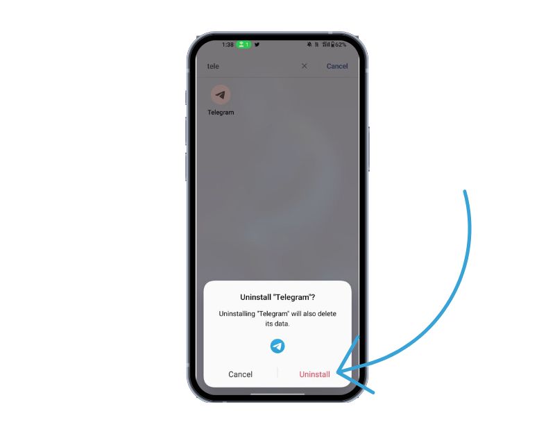 電報アプリのアンインストールを示す画像 image showing telegram app uninstall