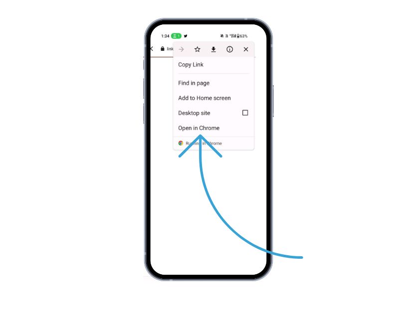 Telegram アプリの Chrome オプションで開いていることを示す画像 image showing open in chrome option in telegram app