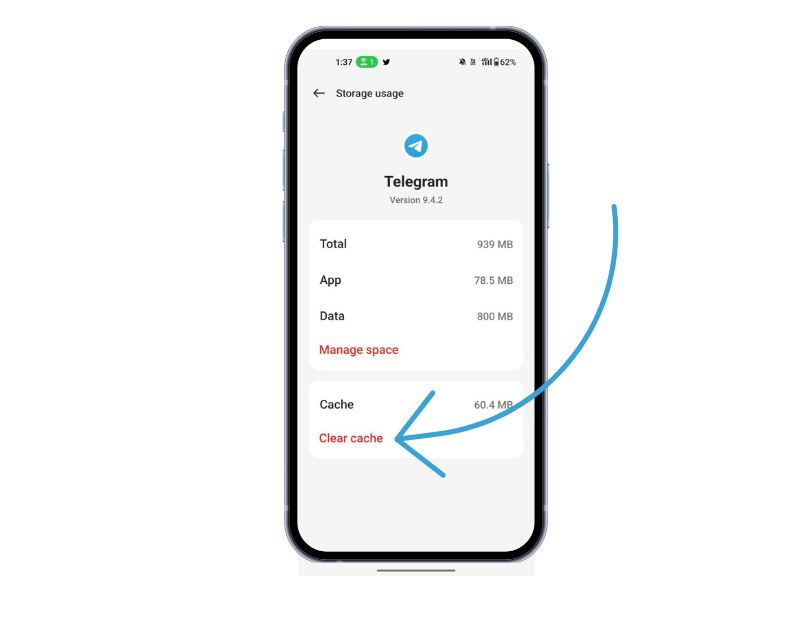 テレグラムのクリアキャッシュを示す画像 image showing telegram clear cache